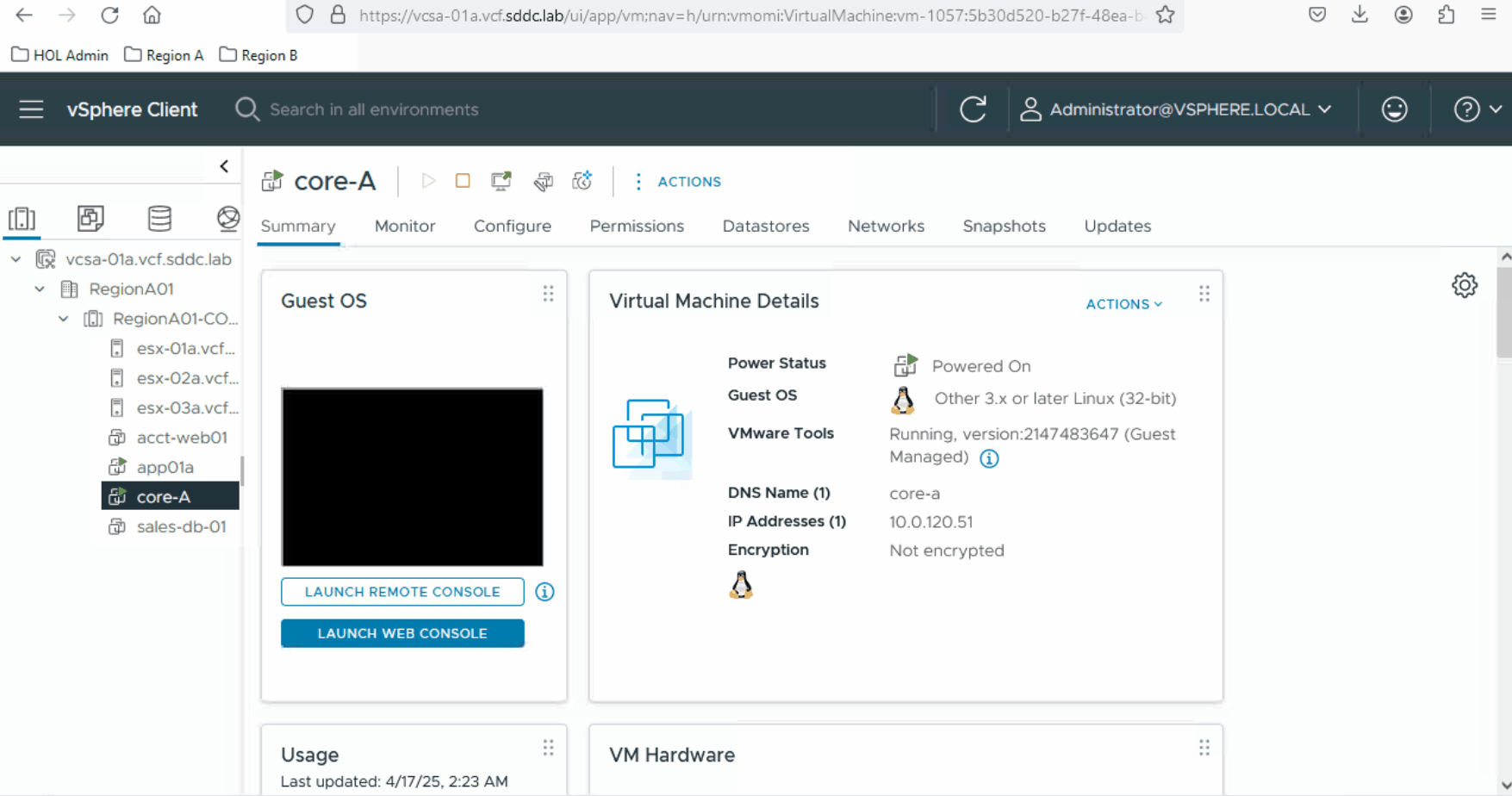 vCenter GUI中的内存转储