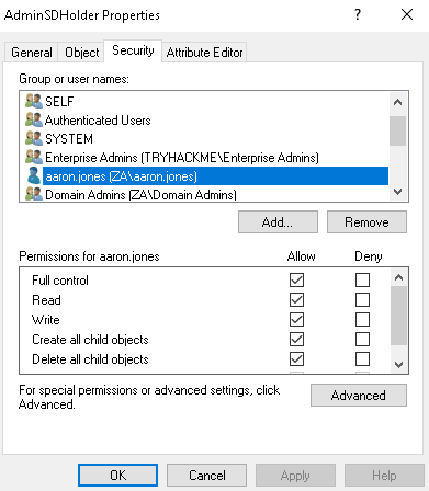 MMC AdminSDHolder Security Changed