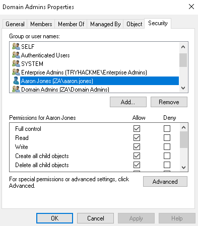 MMC AdminSDHolder Security 查看受保护组的安全权限