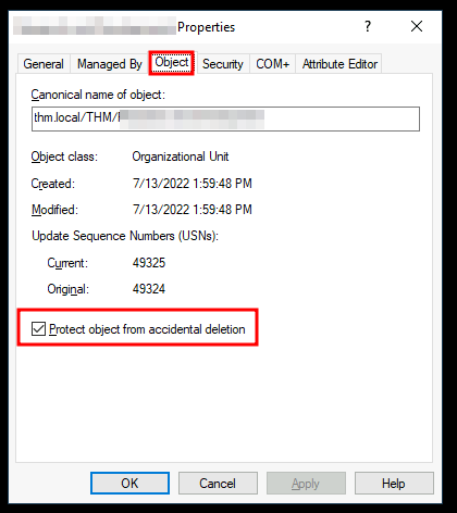 Active Directory 禁用删除保护