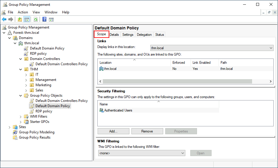 Group Policy Management Policy Scope