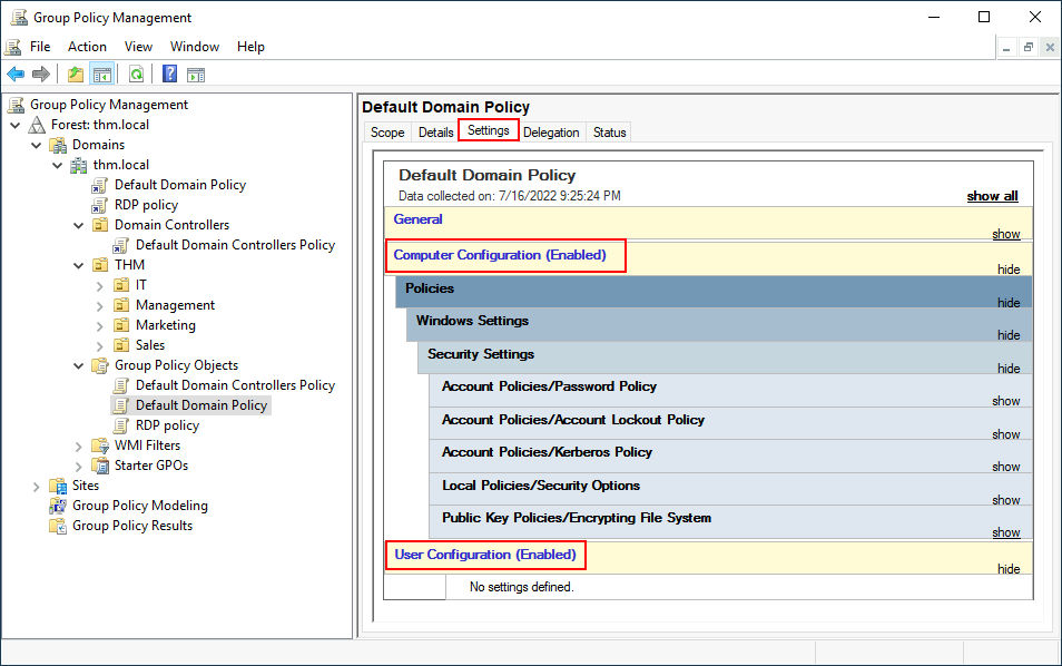 Group Policy Management Policy Settings