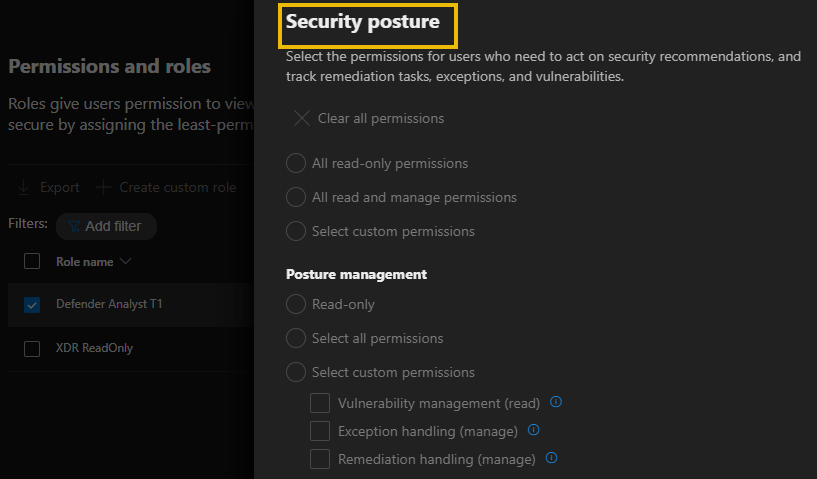 安全态势权限详细信息屏幕,显示每个权限