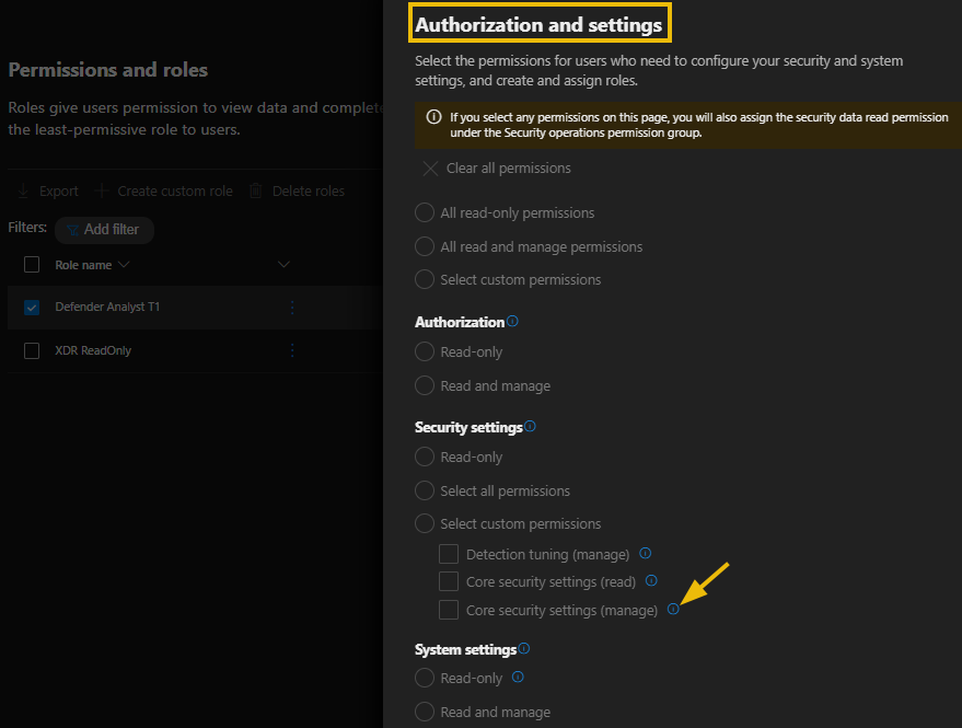 授权和设置权限详细信息屏幕,显示每个权限