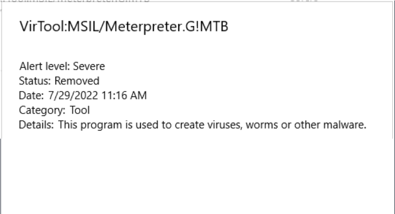 Windows Defender 检测到我们的 payload 为恶意软件!