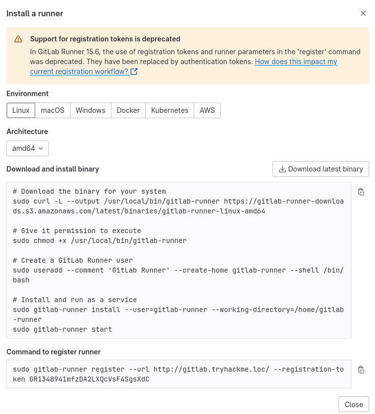 runner installation button