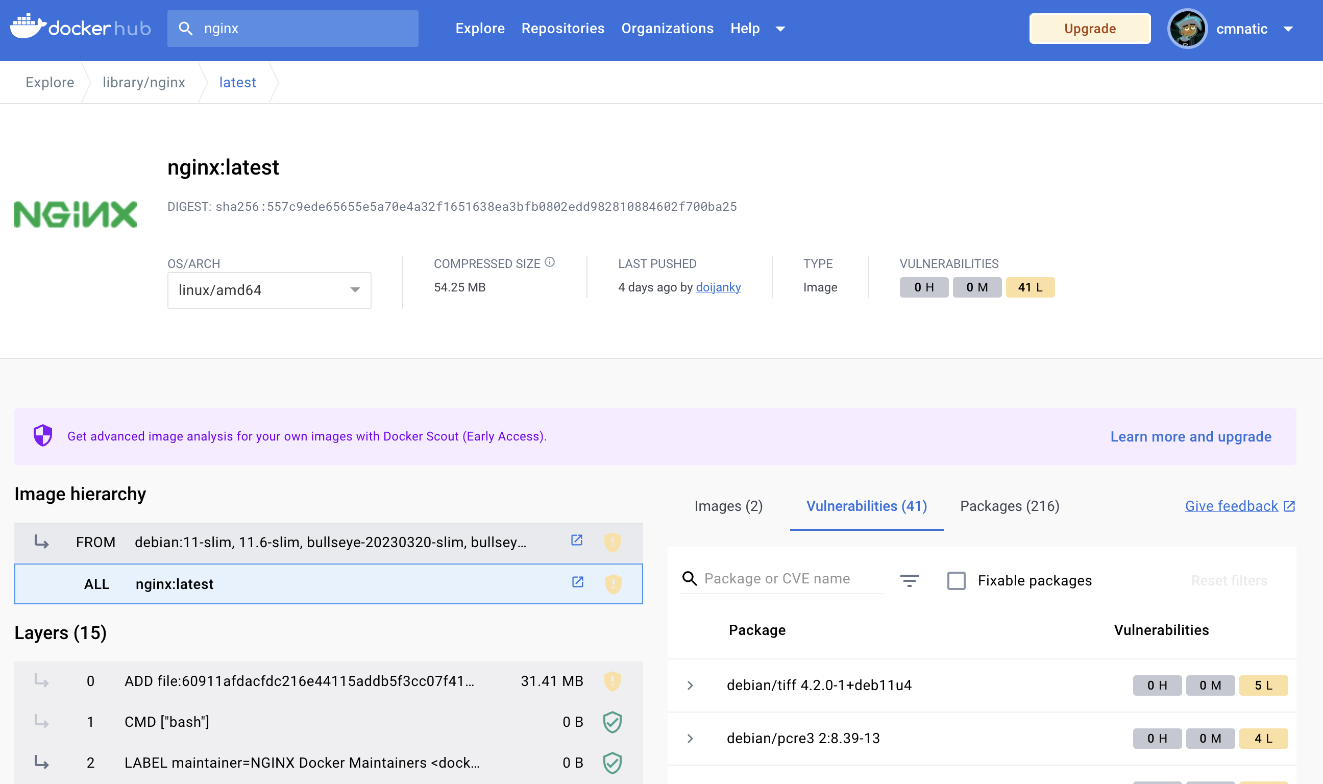depicting the layers of an image on DockerHub.