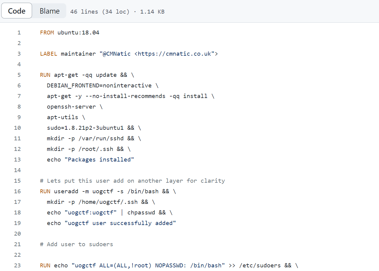 depicting the Dockerfile of an image stored in the code repository of the application.