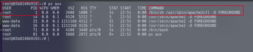 an image depicting the limited amount of processes running within a container