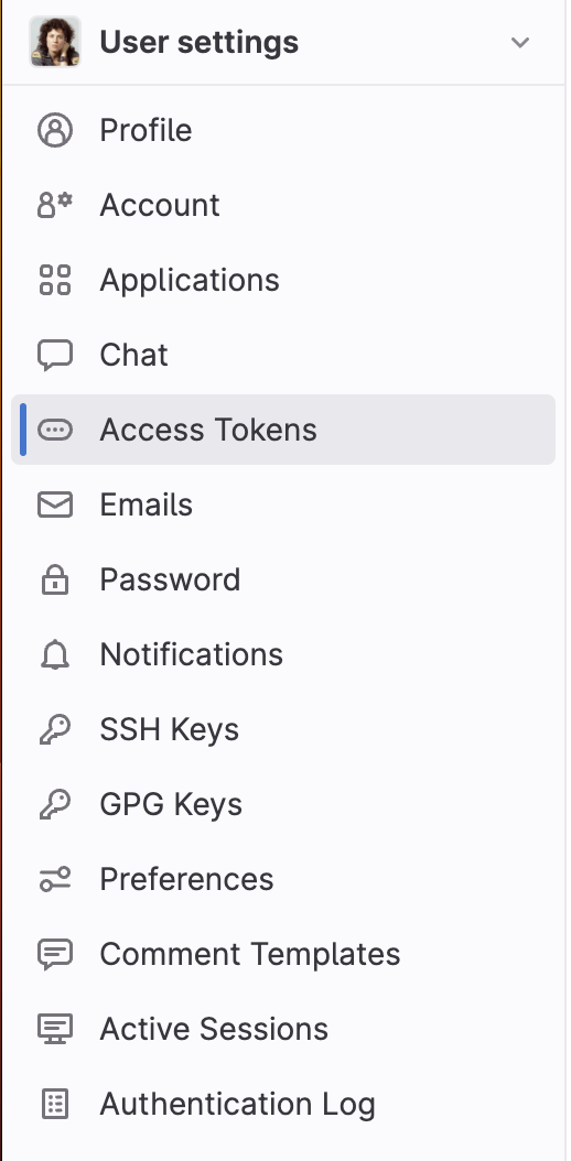 access tokens menu