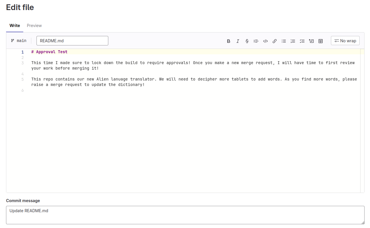 README file edit screen