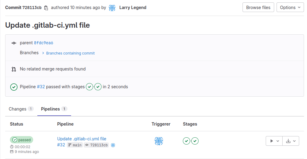 pipeline execution tab